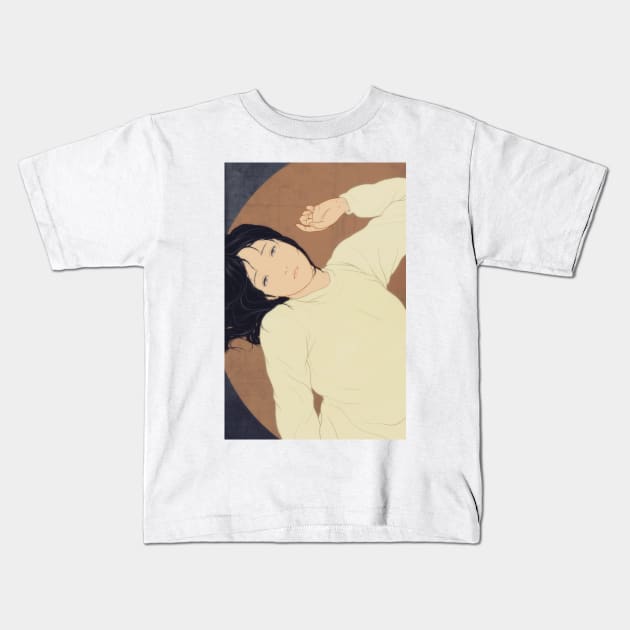 A woman with a white sweater Kids T-Shirt by saitmy